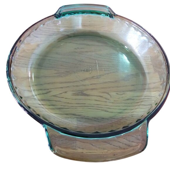Anchor Hocking Green Pie Plate 9" glass dish 1qt scalloped edges bakeware - Picture 2 of 6